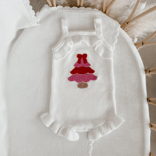 Pink Tree Singlet Frill Knit Romper