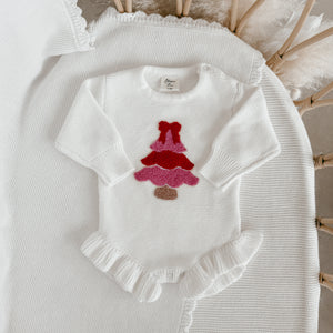 Pink Tree Long Sleeve Frill Leg Romper