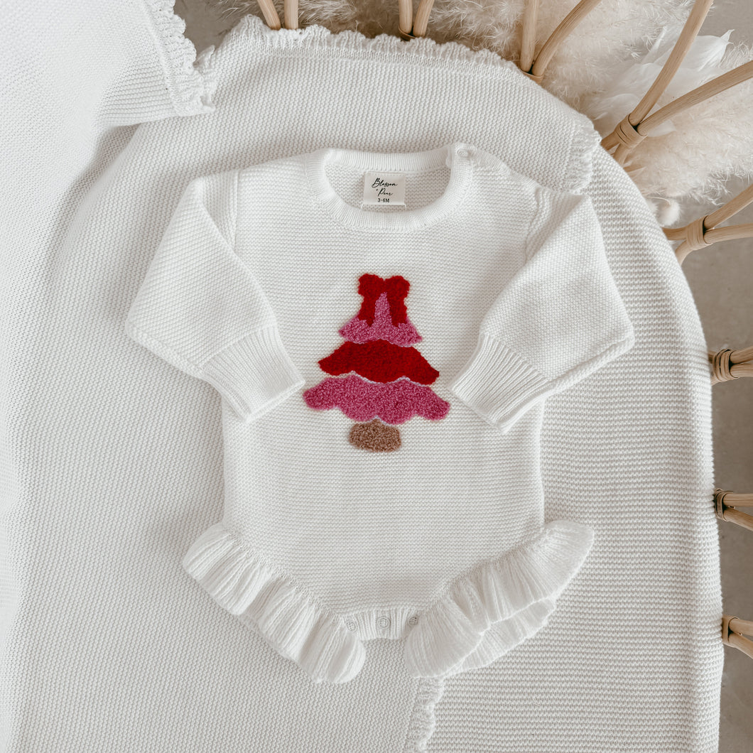 Pink Tree Long Sleeve Frill Leg Romper