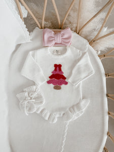 Pink Tree Long Sleeve Frill Leg Romper
