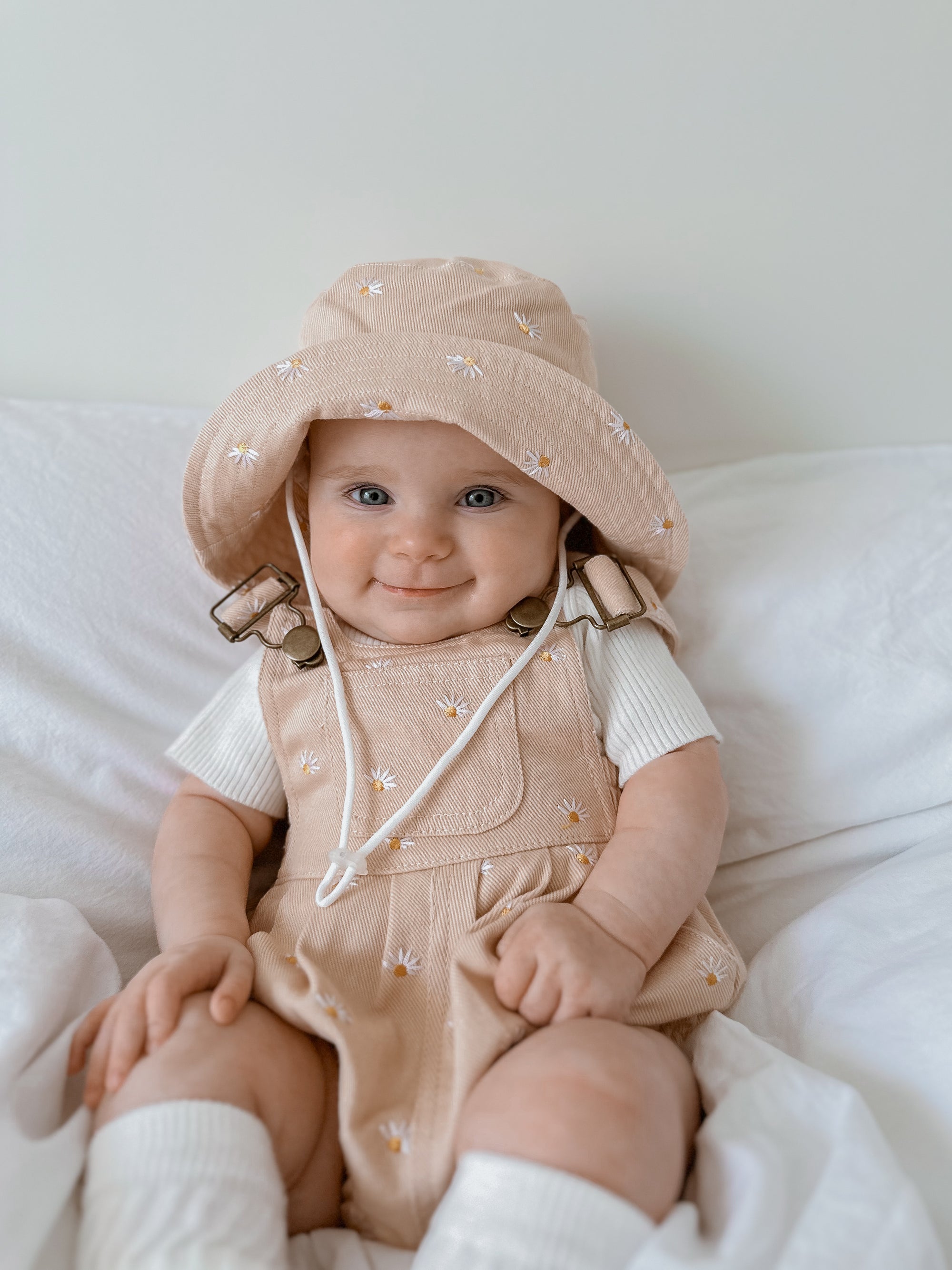 Denim Daisy Overall Romper - Pink