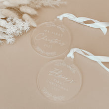 Load image into Gallery viewer, &#39;First Christmas&#39; Acrylic Bauble - Personalisation Available