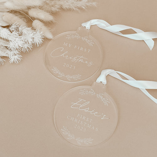 'First Christmas' Acrylic Bauble - Personalisation Available