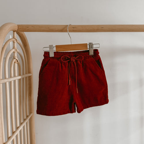 Corduroy Christmas Shorts - Burgundy