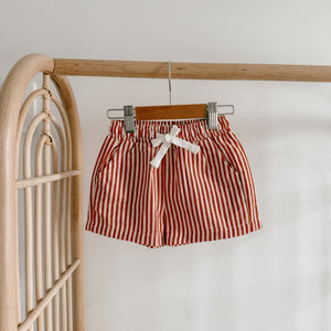 Kid's Embroidered Christmas Button Down & Candy Stripe Shorts Bundle - Red