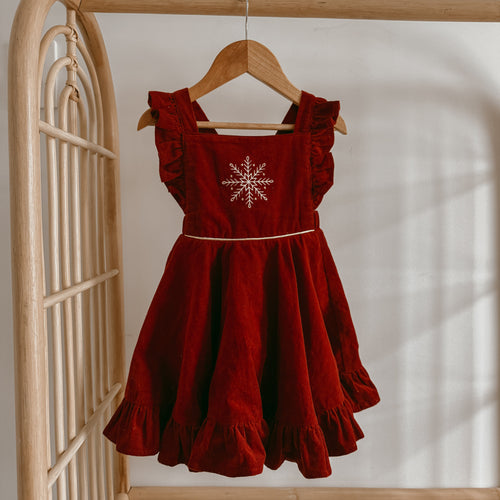 Corduroy Christmas Dress - Burgundy