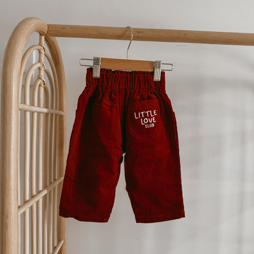 ‘Little Love Club’ Corduroy Pants - Burgundy