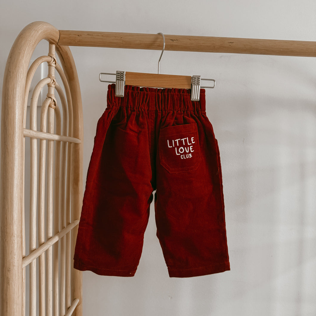 ‘Little Love Club’ Corduroy Pants - Burgundy