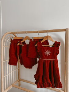 Corduroy Christmas Overalls - Burgundy