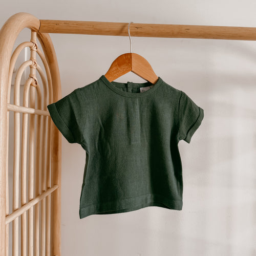 Emerald Linen Tee - Cuff Sleeve