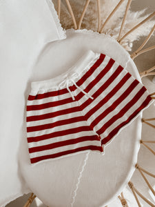 Ladies Knit Stripe Shorts - Red