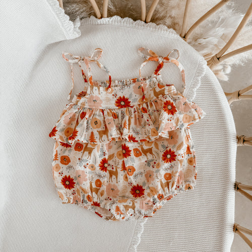 Festive Floral Tie Romper - PRE ORDER - Est. Dispatch October