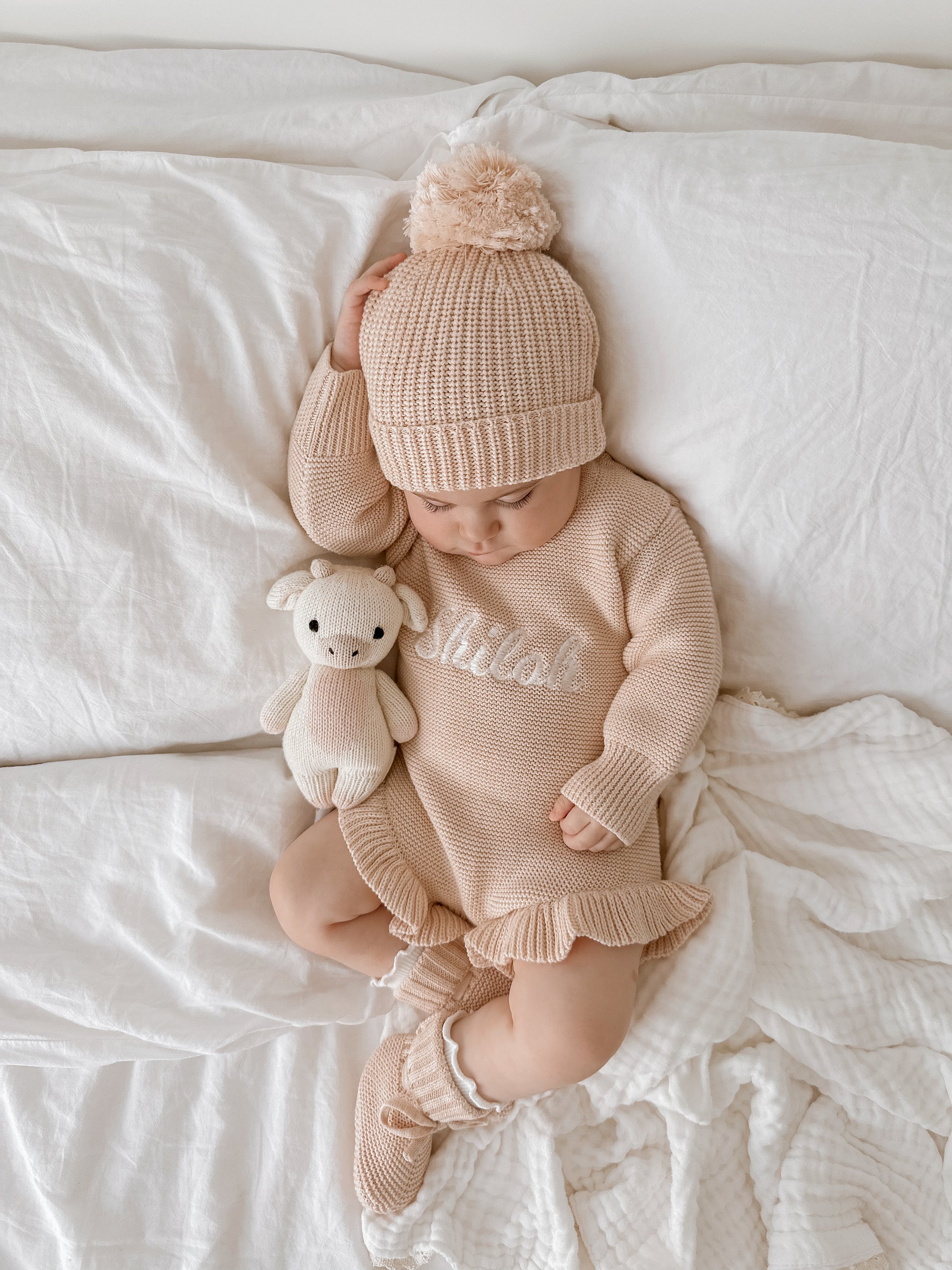 Long Sleeve Frill Leg Knit Romper - Pink Lemonade