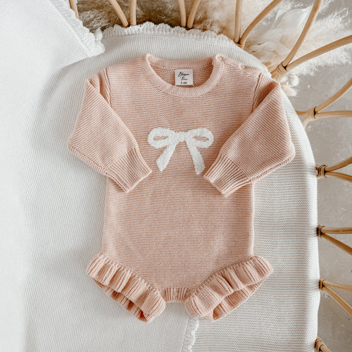 Bow Long Sleeve Frill Leg Romper - Pink Lemonade