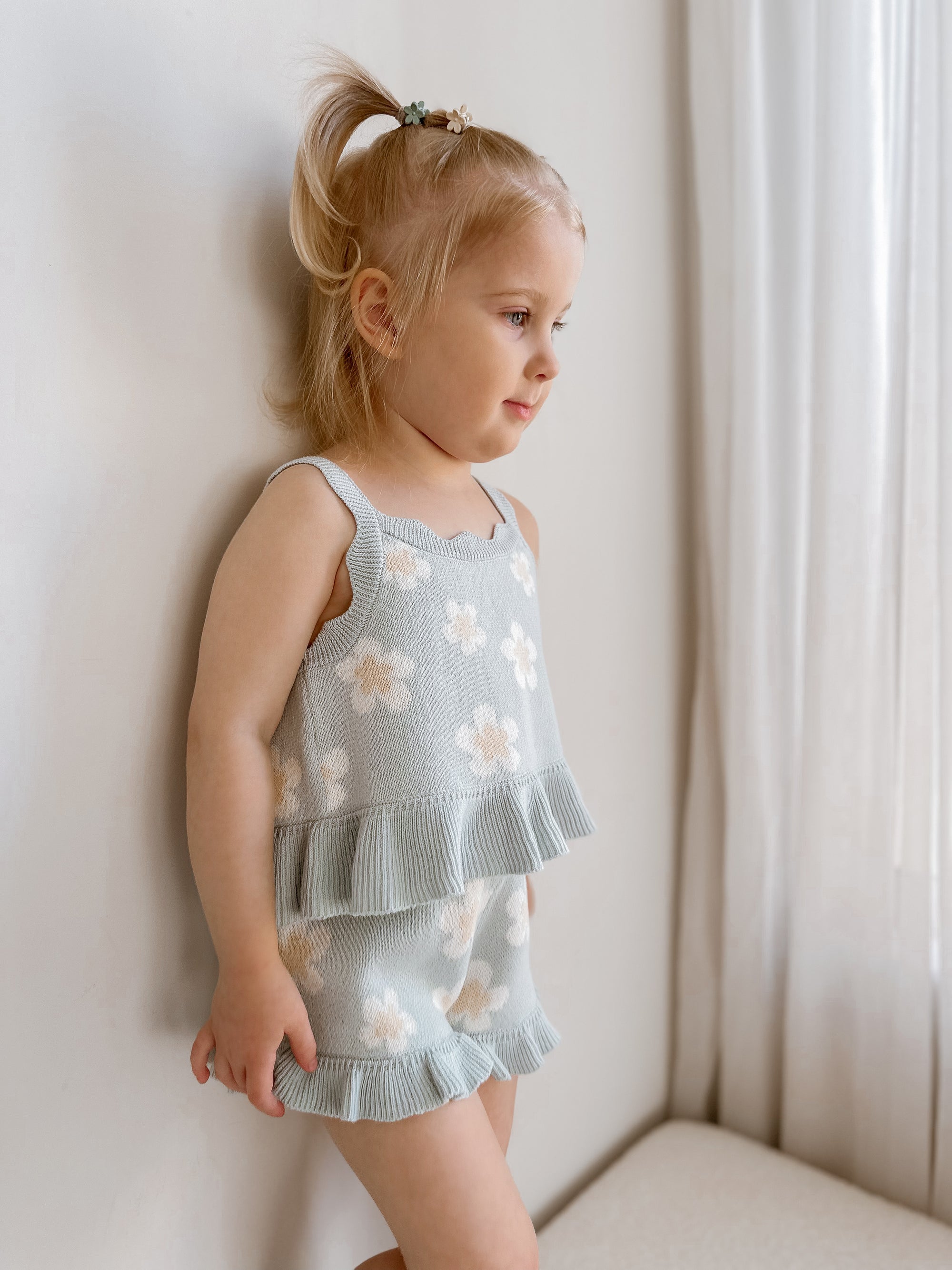 Blue Daisy Knit Tie Set