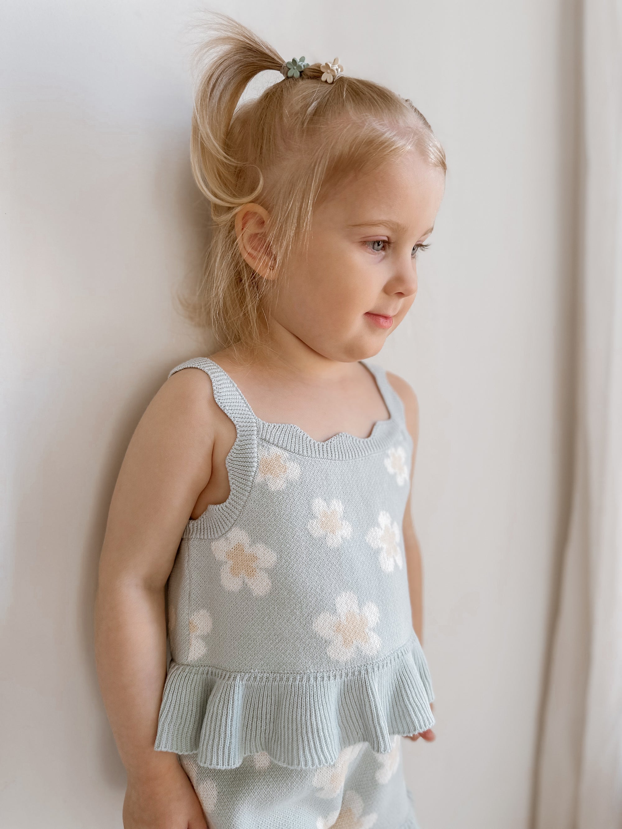 Blue Daisy Knit Tie Set