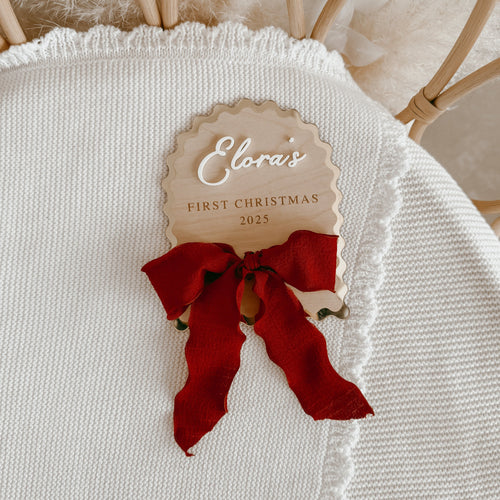 'First Christmas 2025' Personalised Arch Bow Plaque