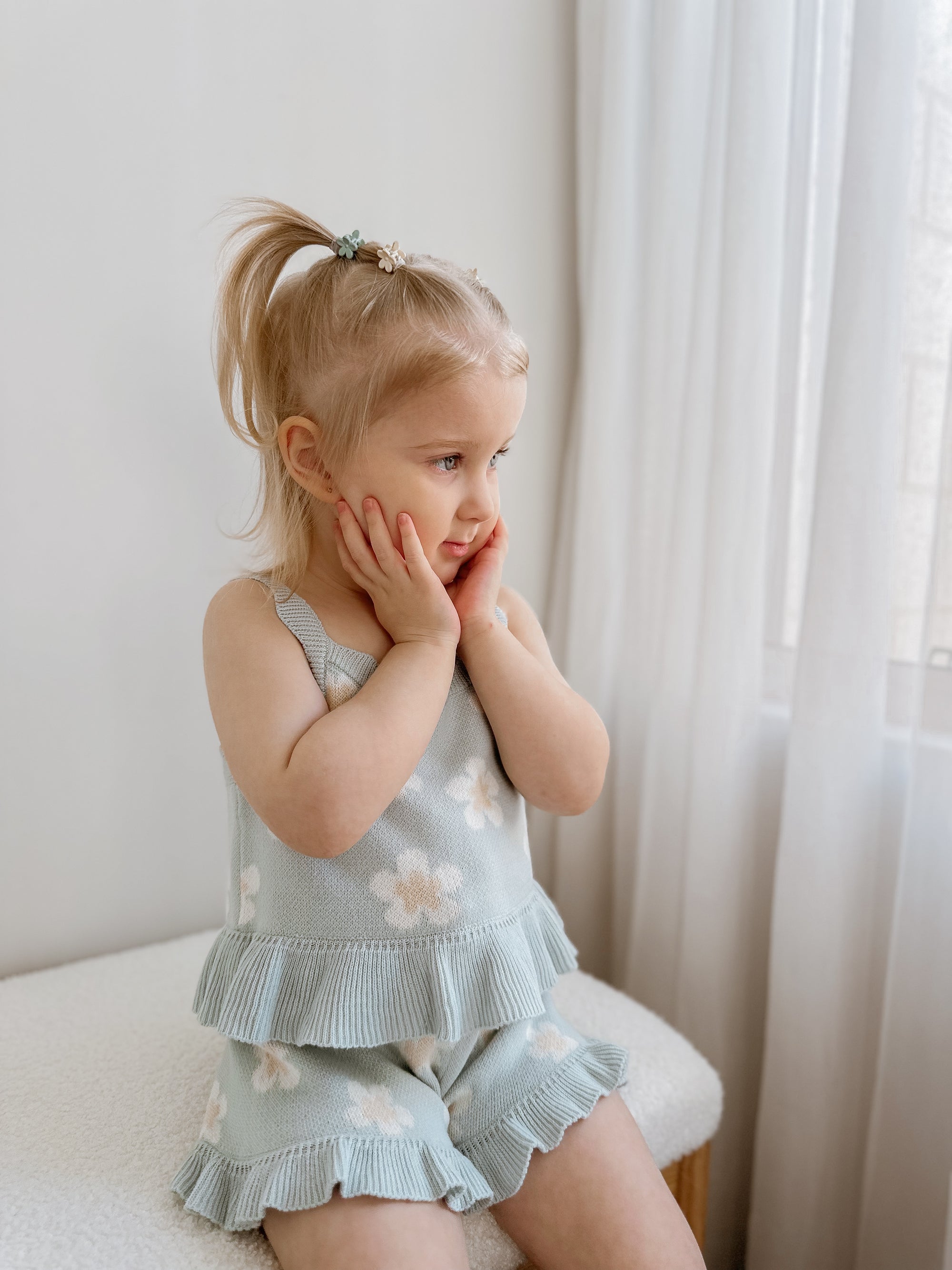 Blue Daisy Knit Tie Set