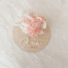 Load image into Gallery viewer, Wooden Acrylic Dried Floral Announcement Plaque