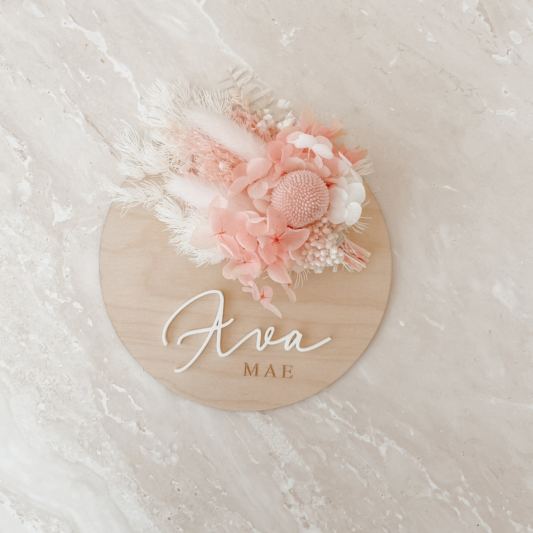 Wooden Acrylic Dried Floral Announcement Plaque