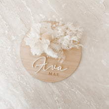 Load image into Gallery viewer, Wooden Acrylic Dried Floral Announcement Plaque