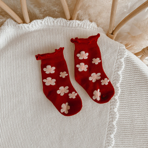 Red Posy Frill Socks