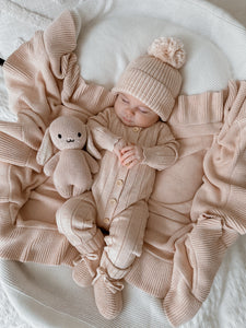 Ribbed Knit Romper & Beanie Bundle - Pink Lemonade