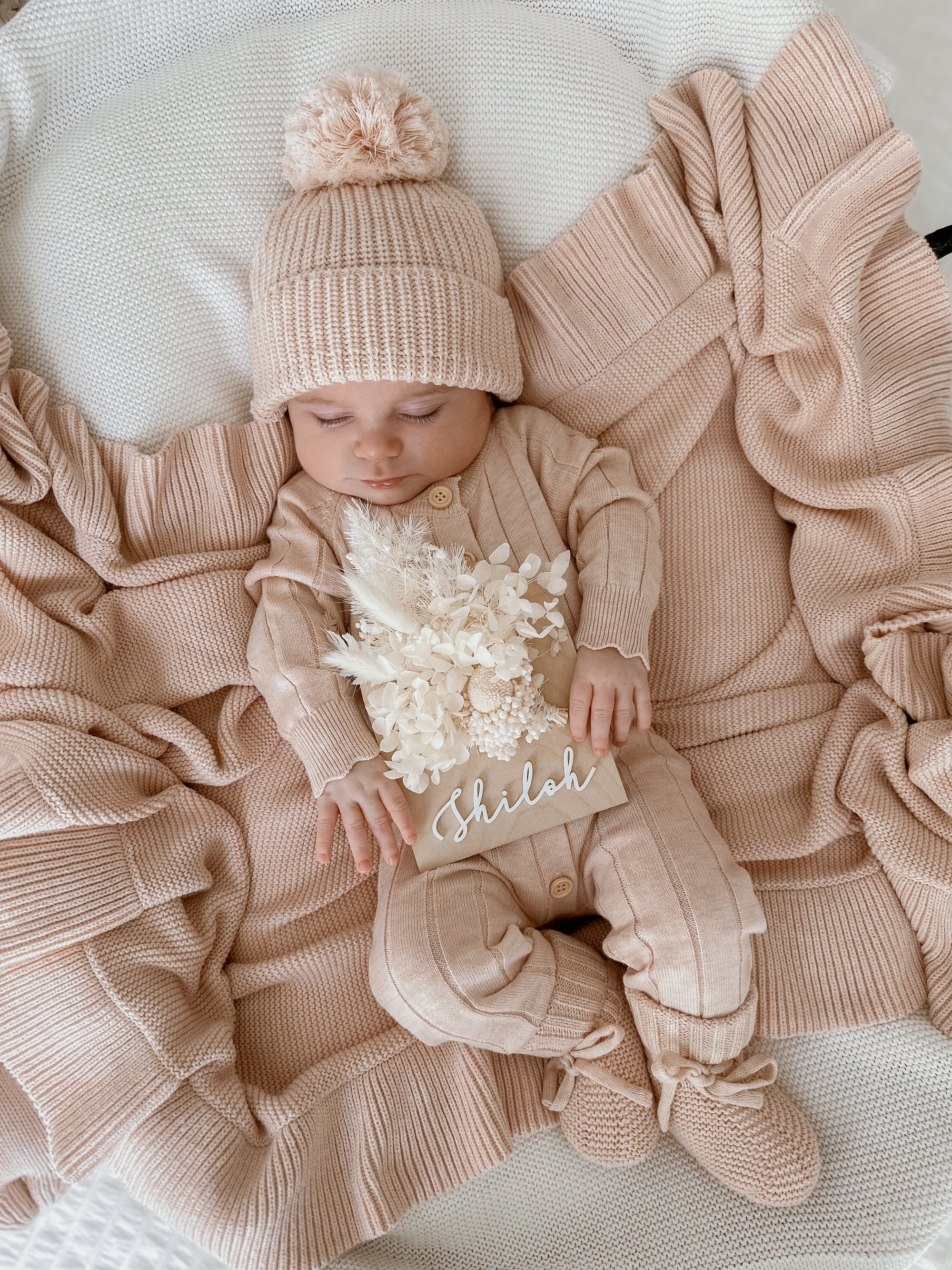 Ribbed Knit Romper &amp; Beanie Bundle - Pink Lemonade