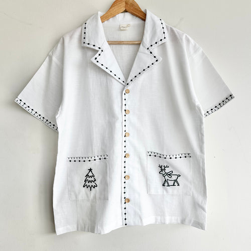 Men's Embroidered Christmas Button Down - Green