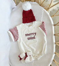 Load image into Gallery viewer, &#39;Merry Mini&#39; Short Sleeve Bubble Romper, Beanie &amp; Booties Bundle - PRE ORDER - Est. Dispatch October