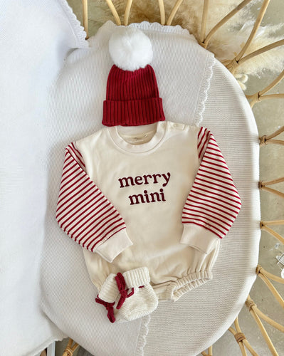 'Merry Mini' Long Sleeve Bubble Romper, Beanie & Booties Bundle - PRE ORDER - Est. Dispatch October