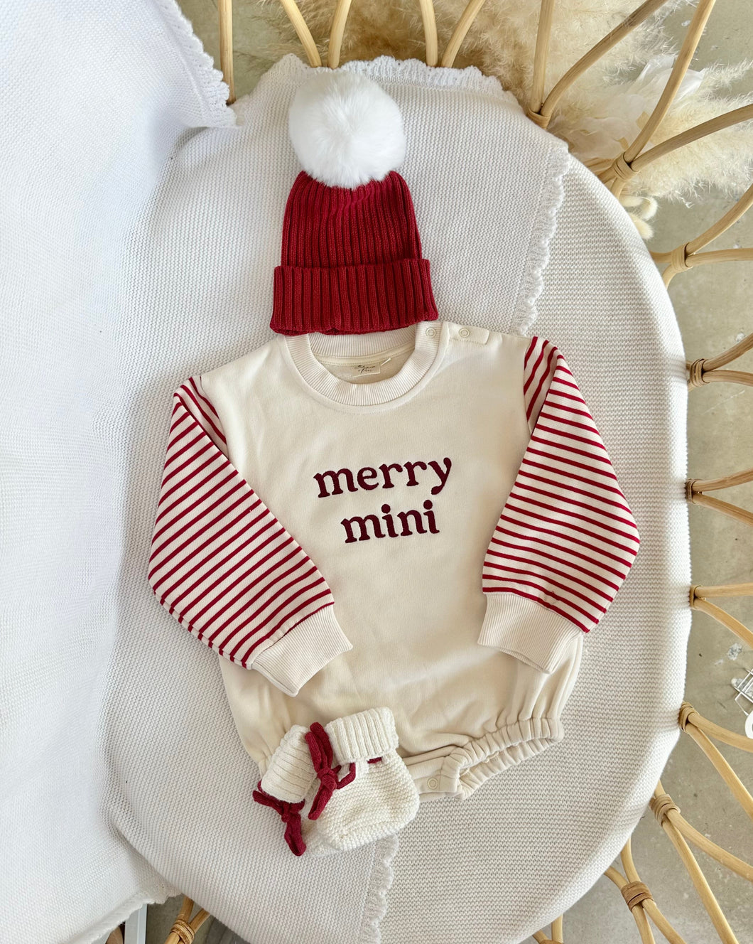 'Merry Mini' Long Sleeve Bubble Romper, Beanie & Booties Bundle - PRE ORDER - Est. Dispatch October