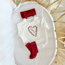 Load image into Gallery viewer, &#39;Ho Ho Ho&#39; Slouch Romper, Topknot &amp; Socks Bundle - Red - PRE ORDER - Est. Dispatch October