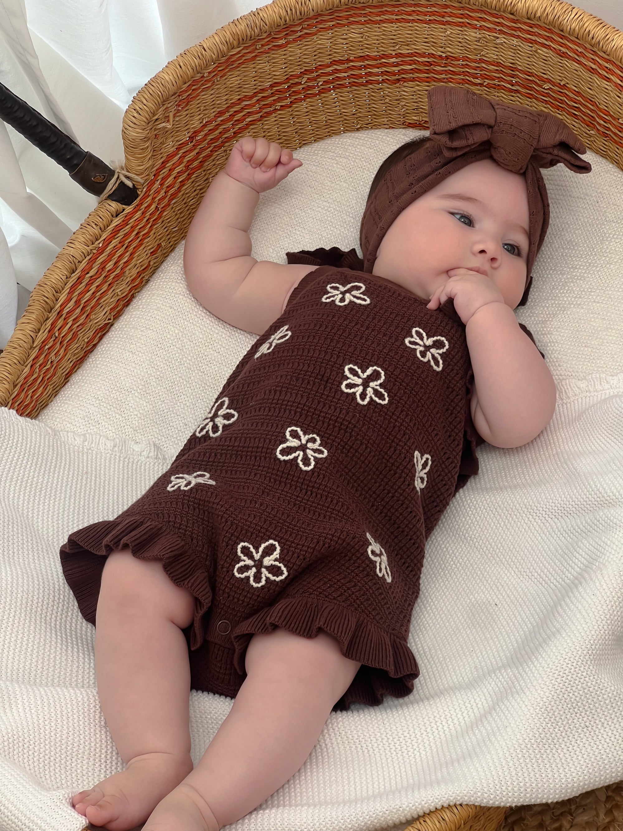 Singlet Daisy Frill Knit Romper - Espresso