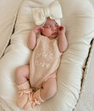 Load image into Gallery viewer, &#39;She&#39;s Here&#39; Singlet Romper &amp; Topknot Bundle - Pink Lemonade
