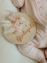Load image into Gallery viewer, Wooden Acrylic Dried Floral Announcement Plaque