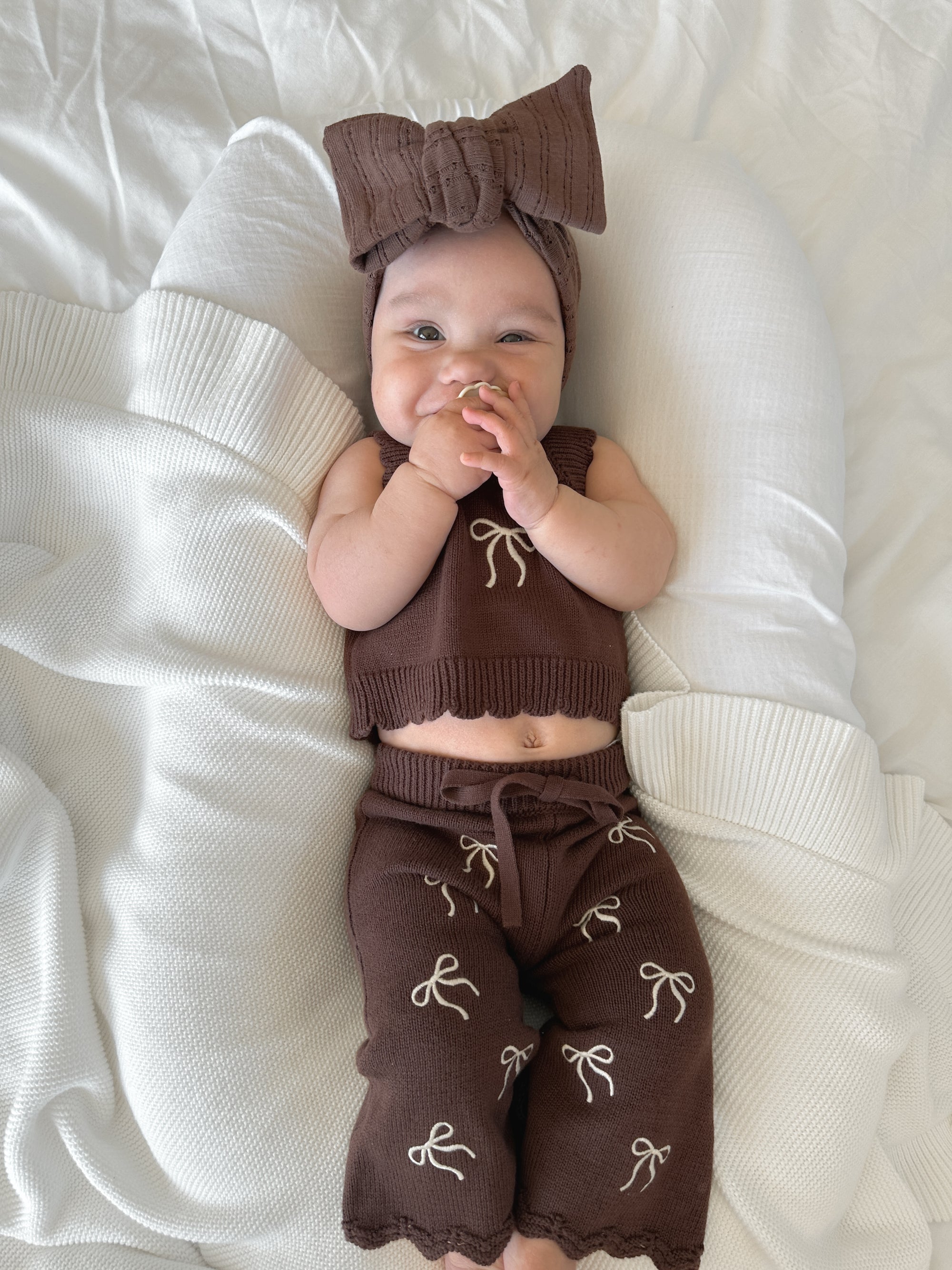 Espresso Flare Knit Set - Bow