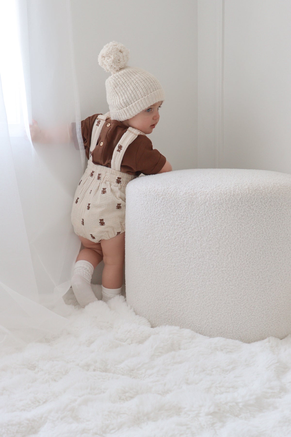Corduroy Overall Romper - Teddy Bear