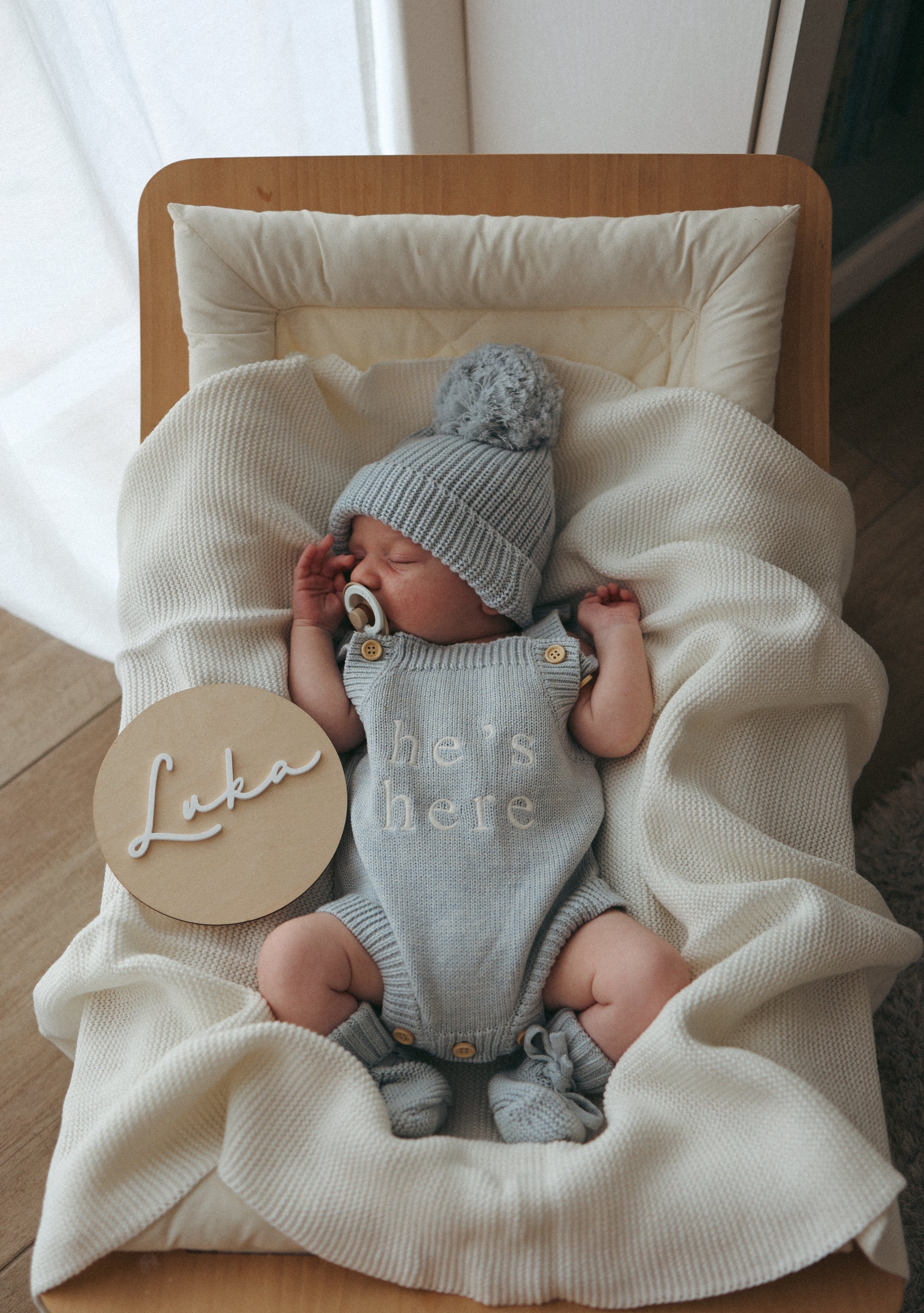 He's Here' Singlet Romper Bundle - Powder Blue