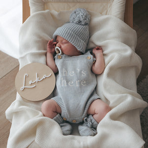 He's Here' Singlet Romper Bundle - Powder Blue