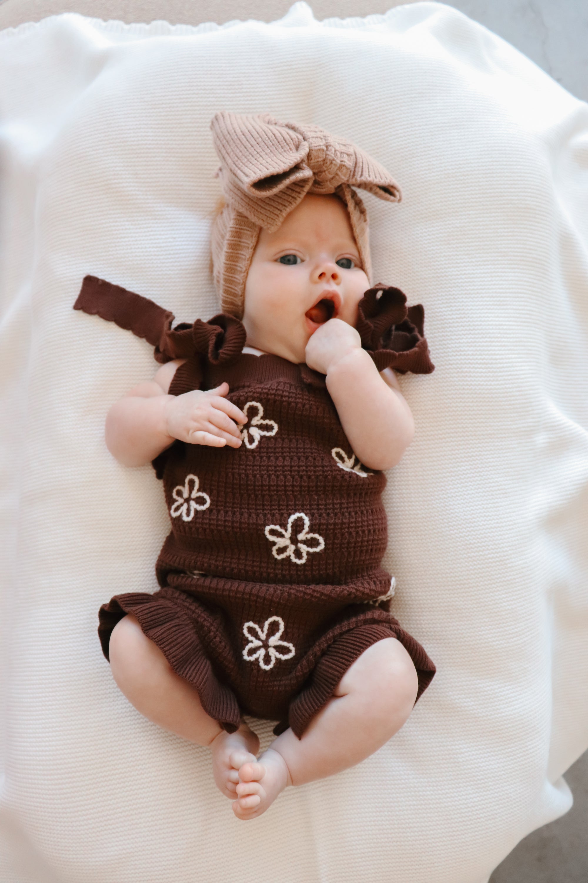 Singlet Daisy Frill Knit Romper - Espresso