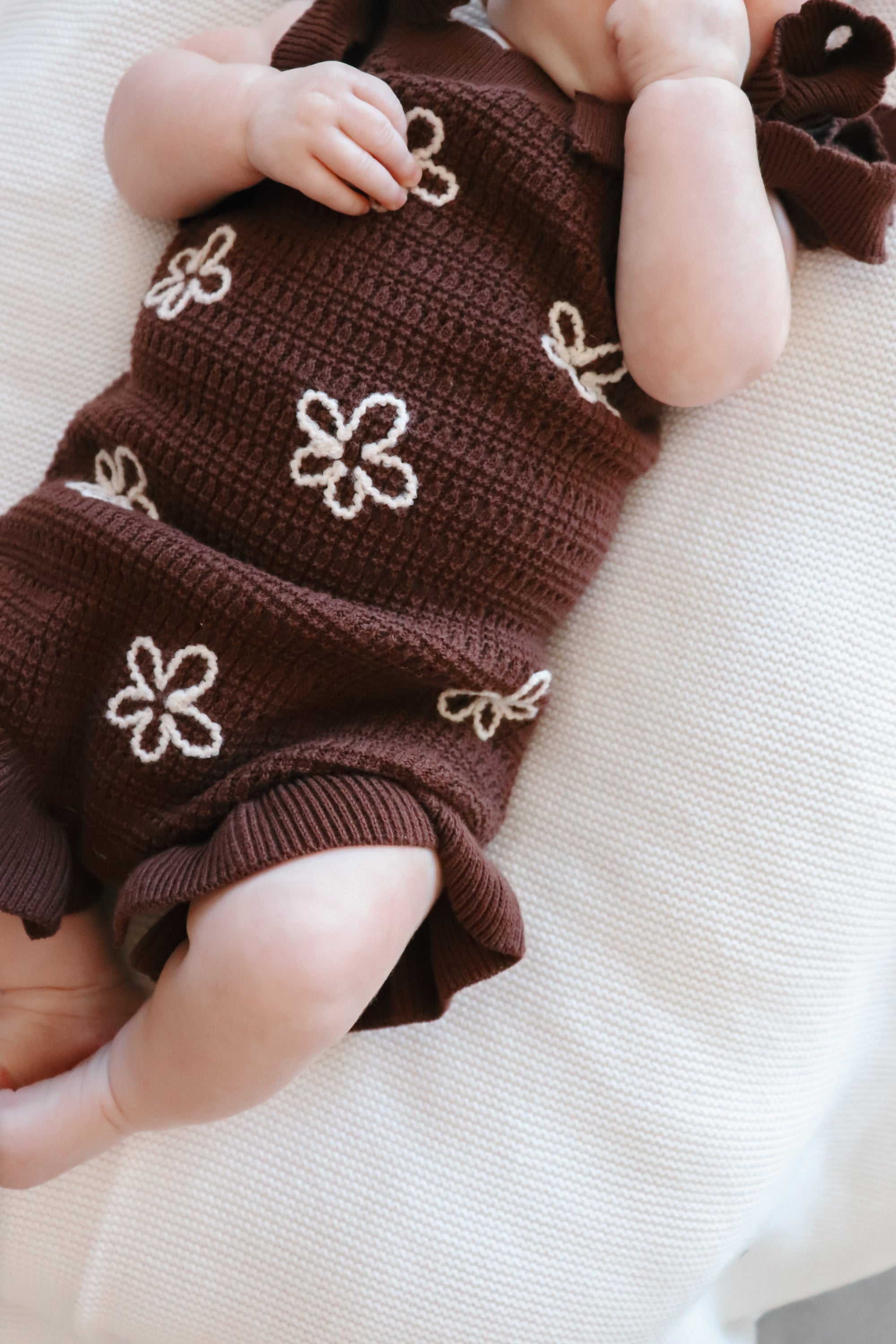 Singlet Daisy Frill Knit Romper - Espresso