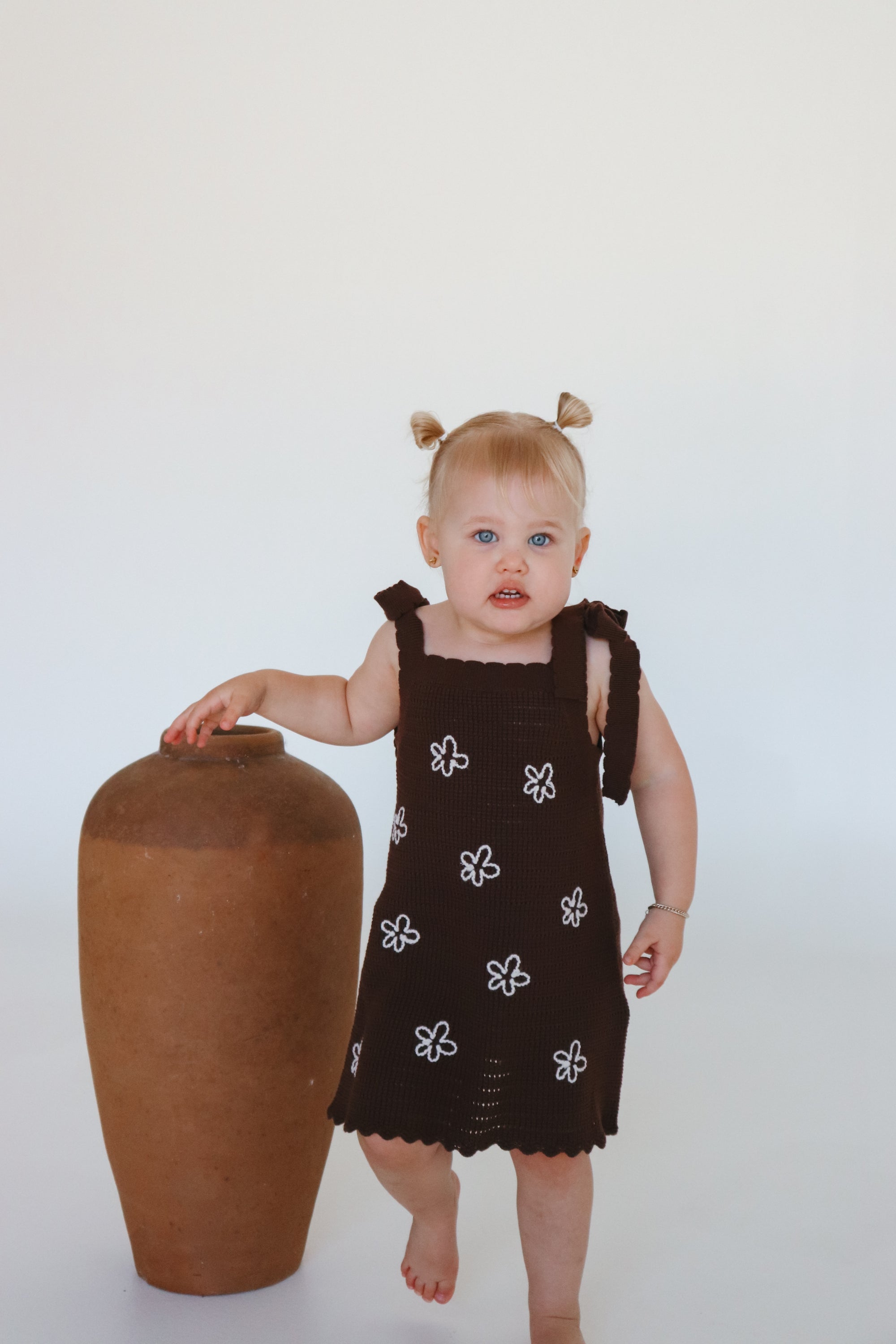 Daisy Shoulder Tie Knit Dress - Espresso