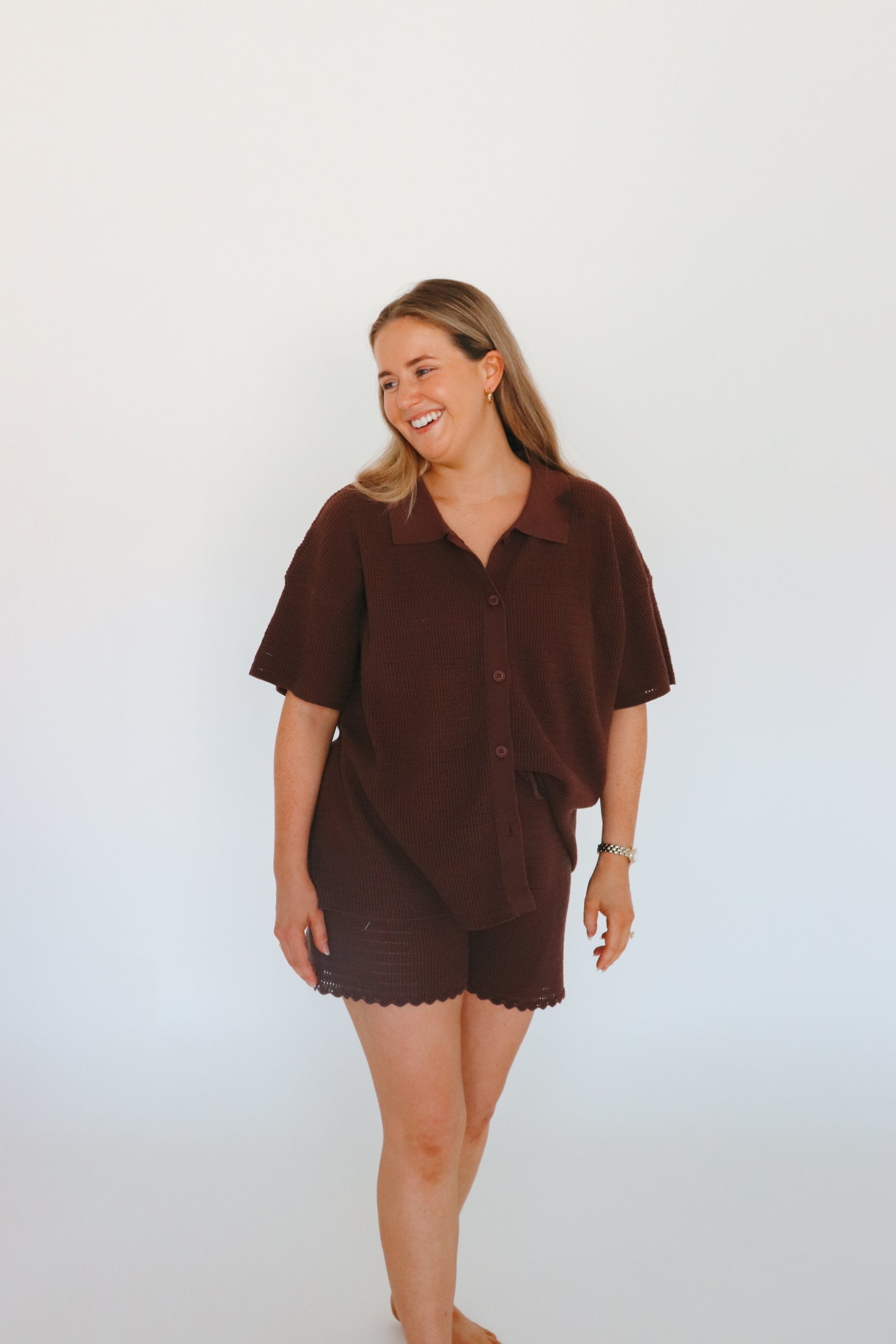Ladies Knit Scallop Shorts - Espresso