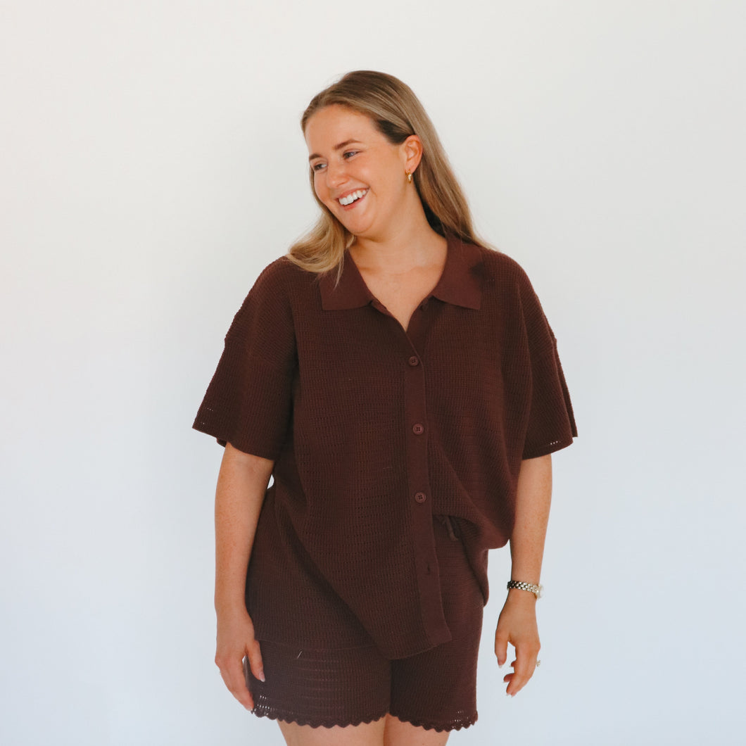 Ladies Knit Button Up - Espresso