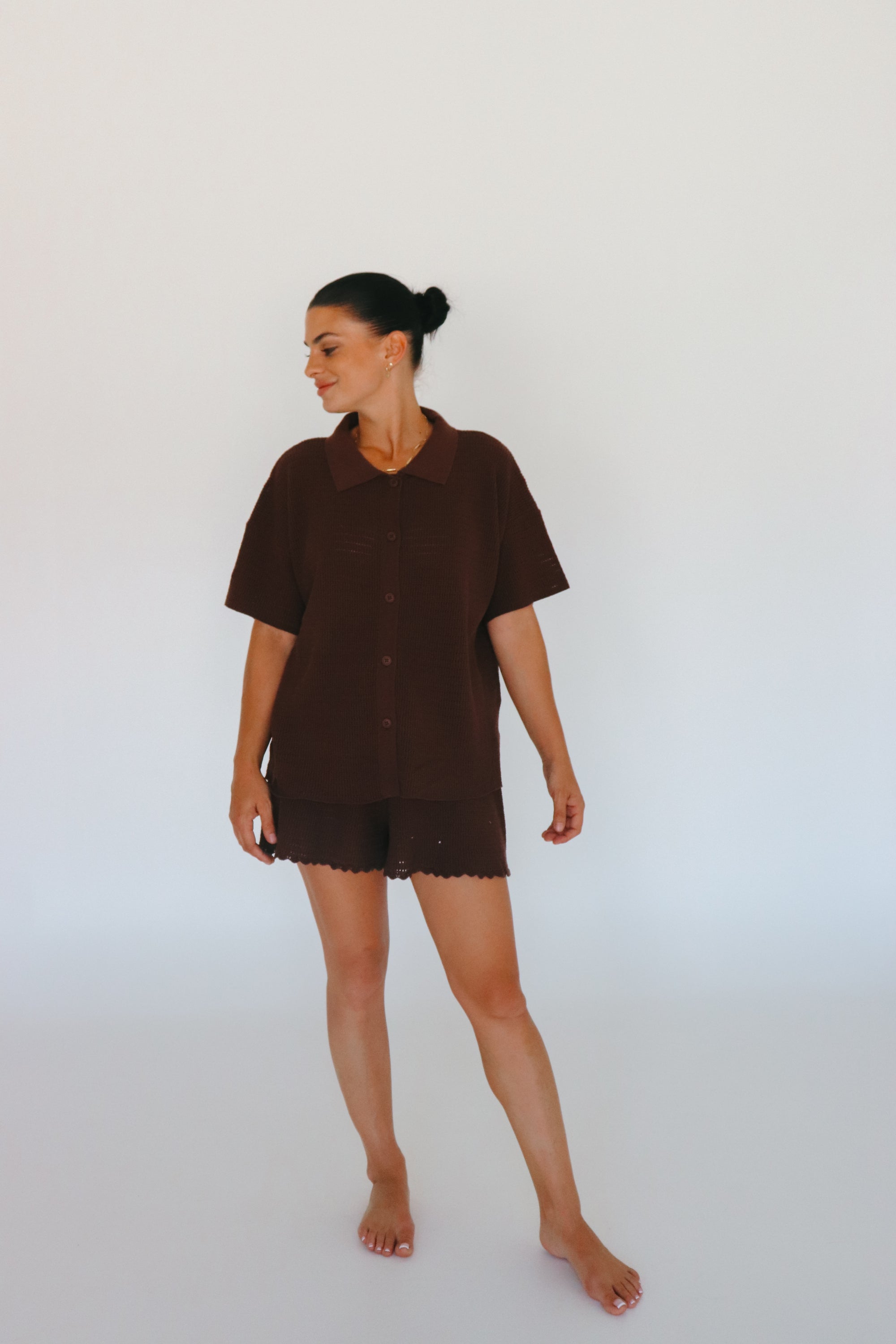 Ladies Knit Scallop Shorts - Espresso