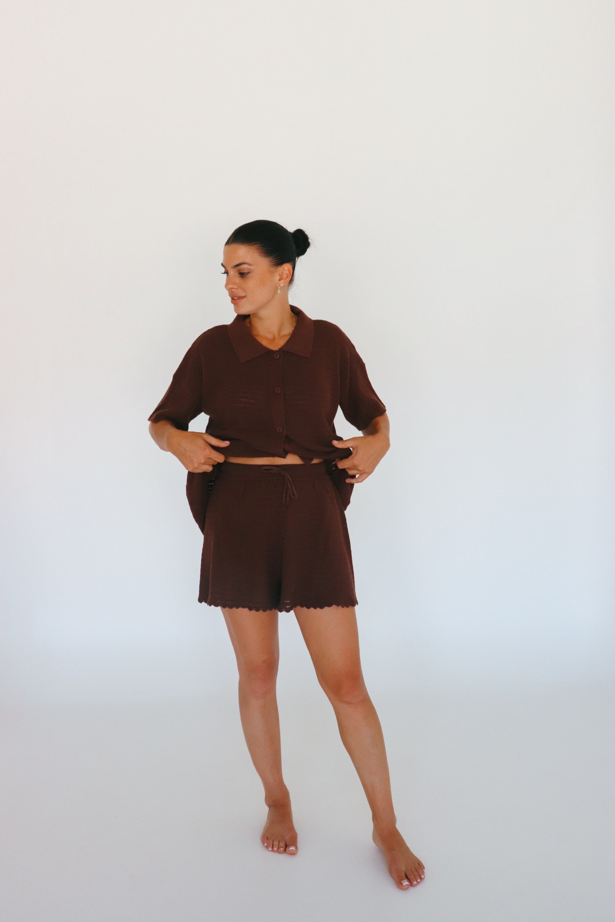 Ladies Knit Button Up - Espresso