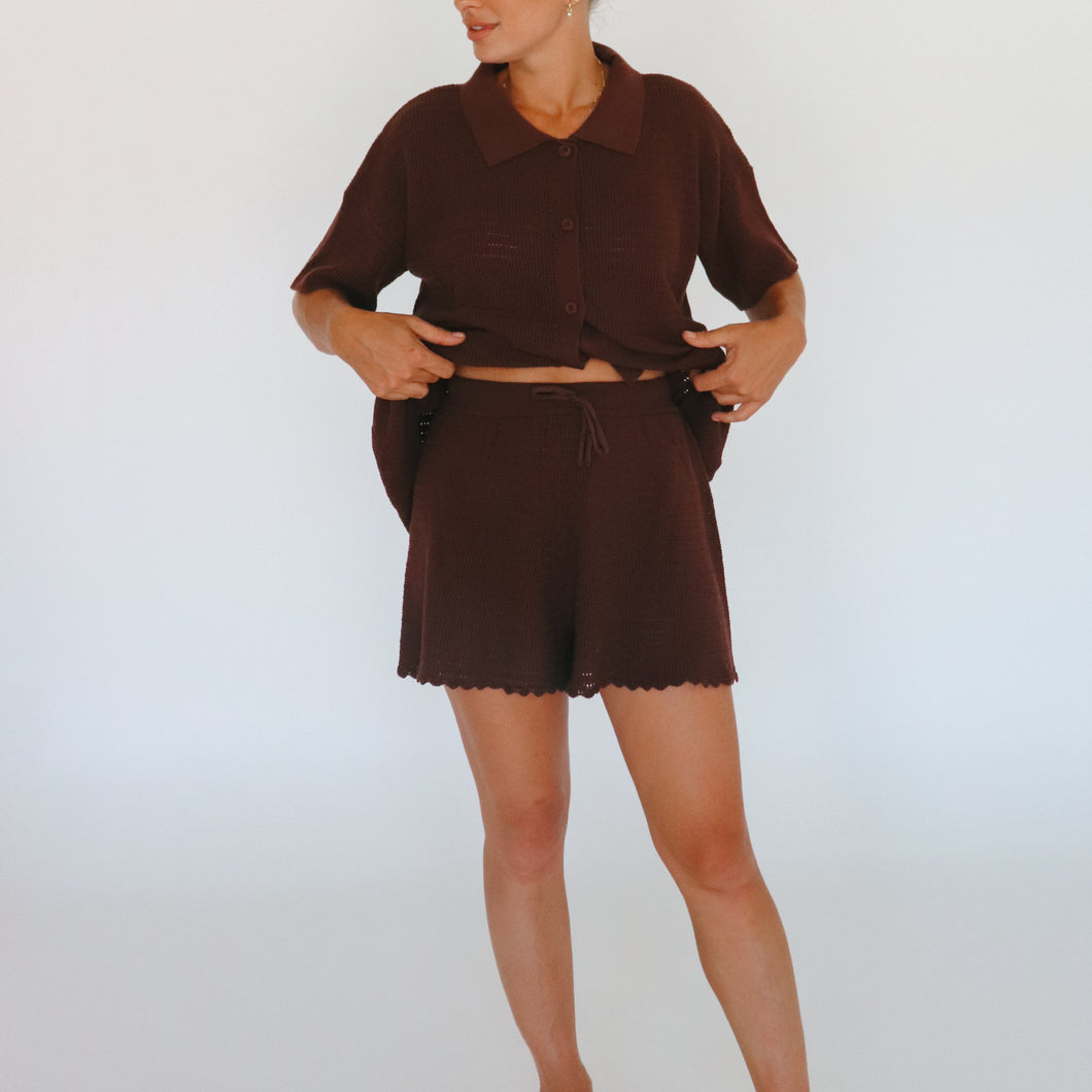 Ladies Knit Scallop Shorts - Espresso