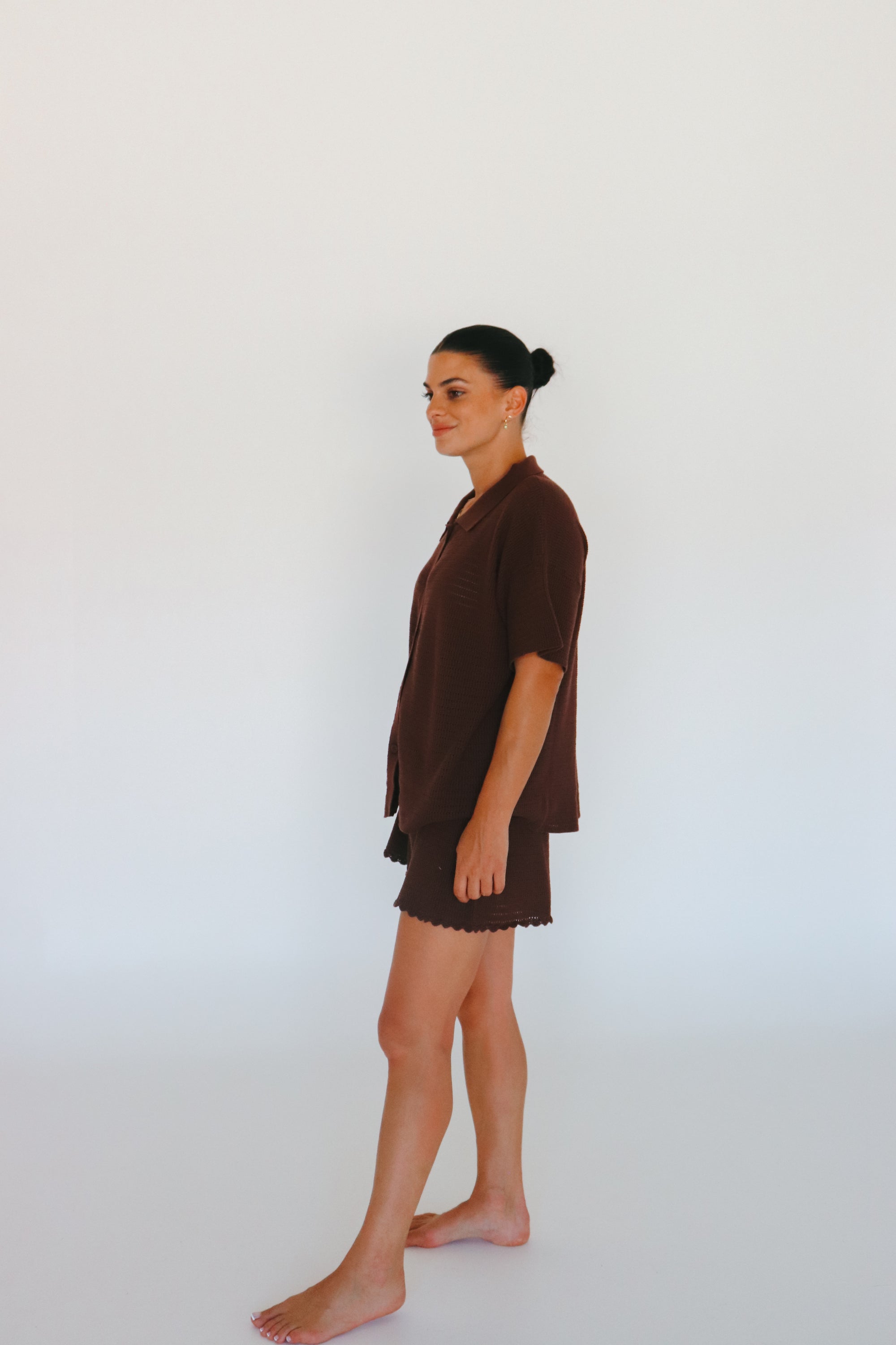 Ladies Knit Button Up - Espresso