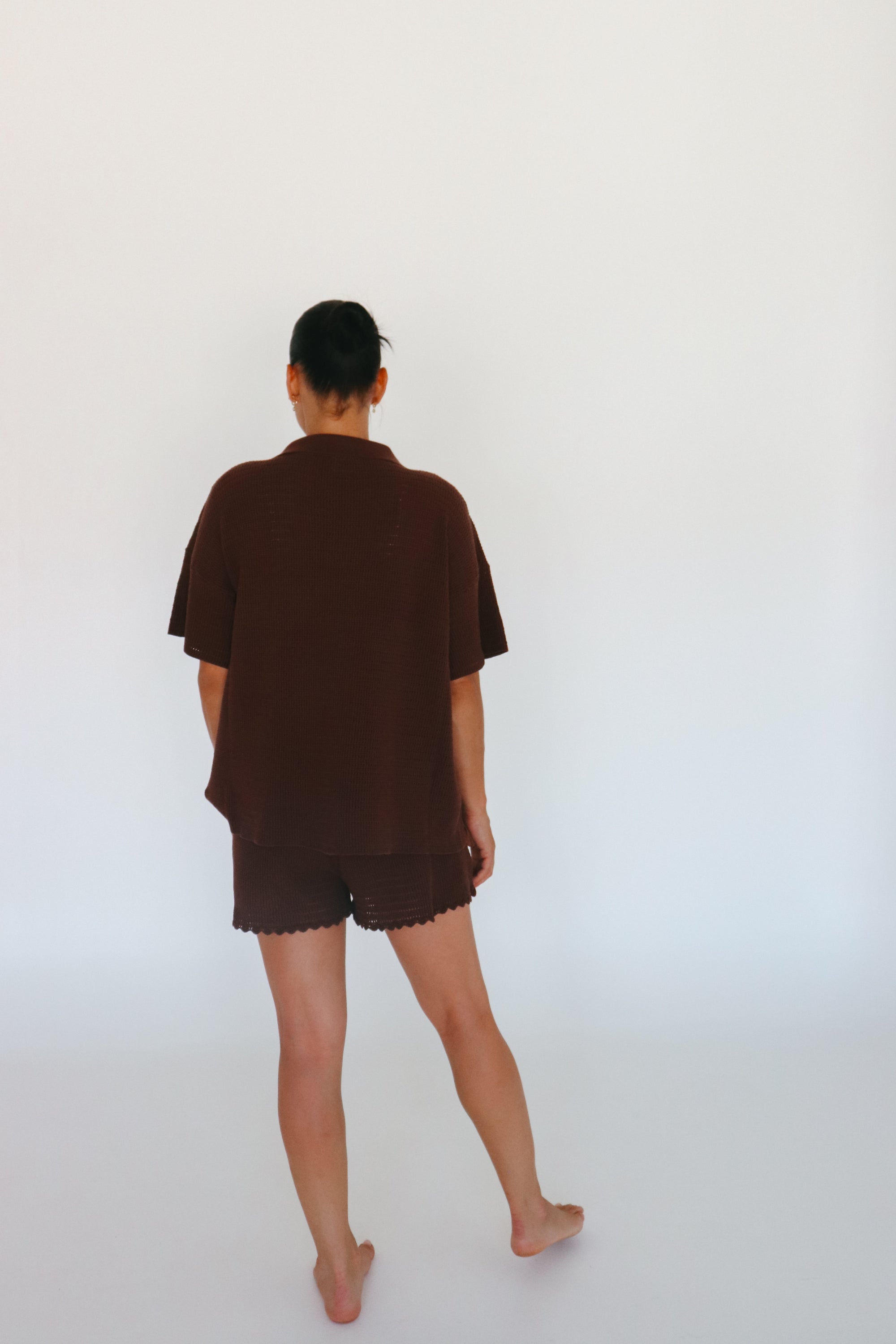 Ladies Knit Scallop Shorts - Espresso